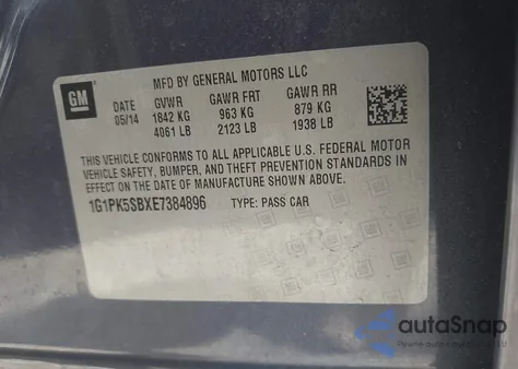 2014 Chevrolet Cruze Lt z USA, uszkodzony, nr VIN 1G1PK5SBXE7384896